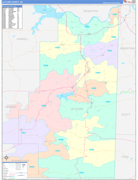 Le Flore County, OK Zip Code Map